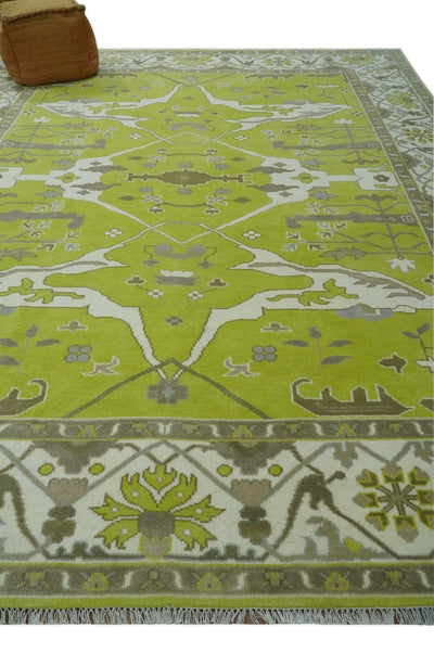 Green and Ivory Hand knotted Oriental Oushak Multi Size wool Area Rug - The Rug Decor