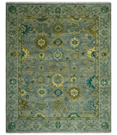 Green and Olive 8x10 Hand Knotted Traditional Oriental Oushak wool Area rug - The Rug Decor