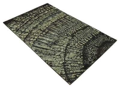 Green and Olive Modern Abstract 5x8 Hand knotted wool area Rug - The Rug Decor