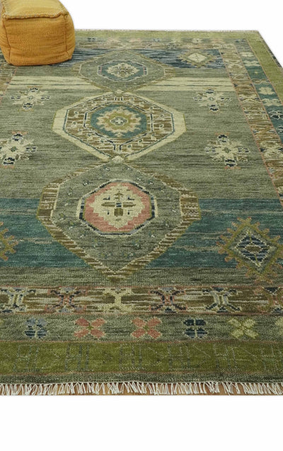 Green and Teal Traditional Hand Knotted 8x10 wool area rug - The Rug Decor