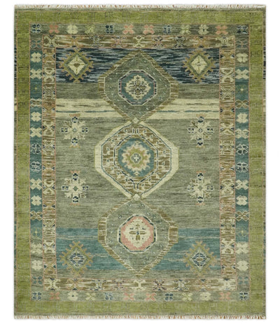 Green and Teal Traditional Hand Knotted 8x10 wool area rug - The Rug Decor