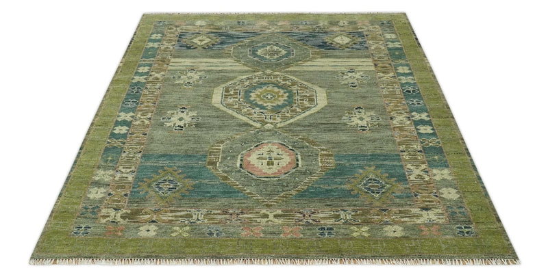 Green and Teal Traditional Hand Knotted 8x10 wool area rug - The Rug Decor