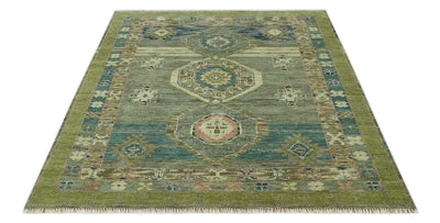 Green and Teal Traditional Hand Knotted Multi Size wool area rug - The Rug Decor