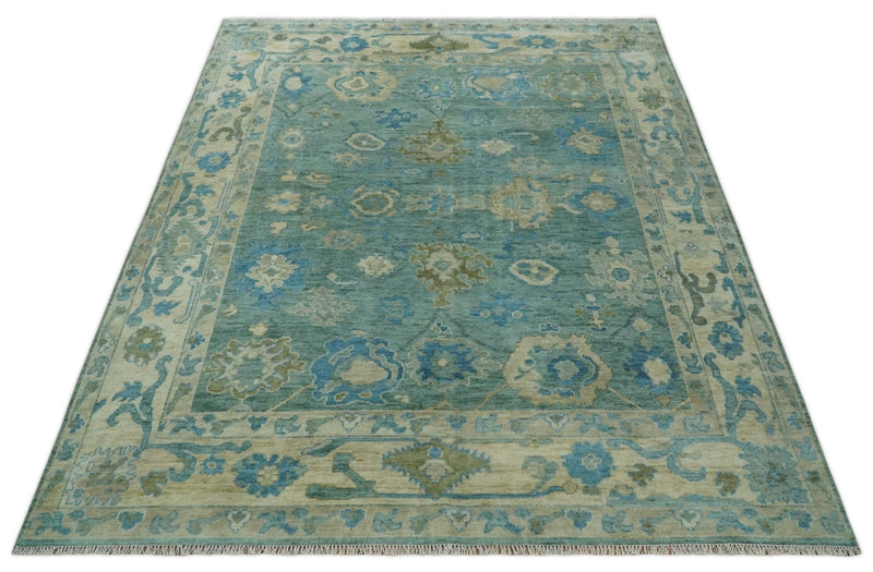 Green, Beige and Blue Hand knotted Traditional Oushak Multi Size Wool Area Rug - The Rug Decor