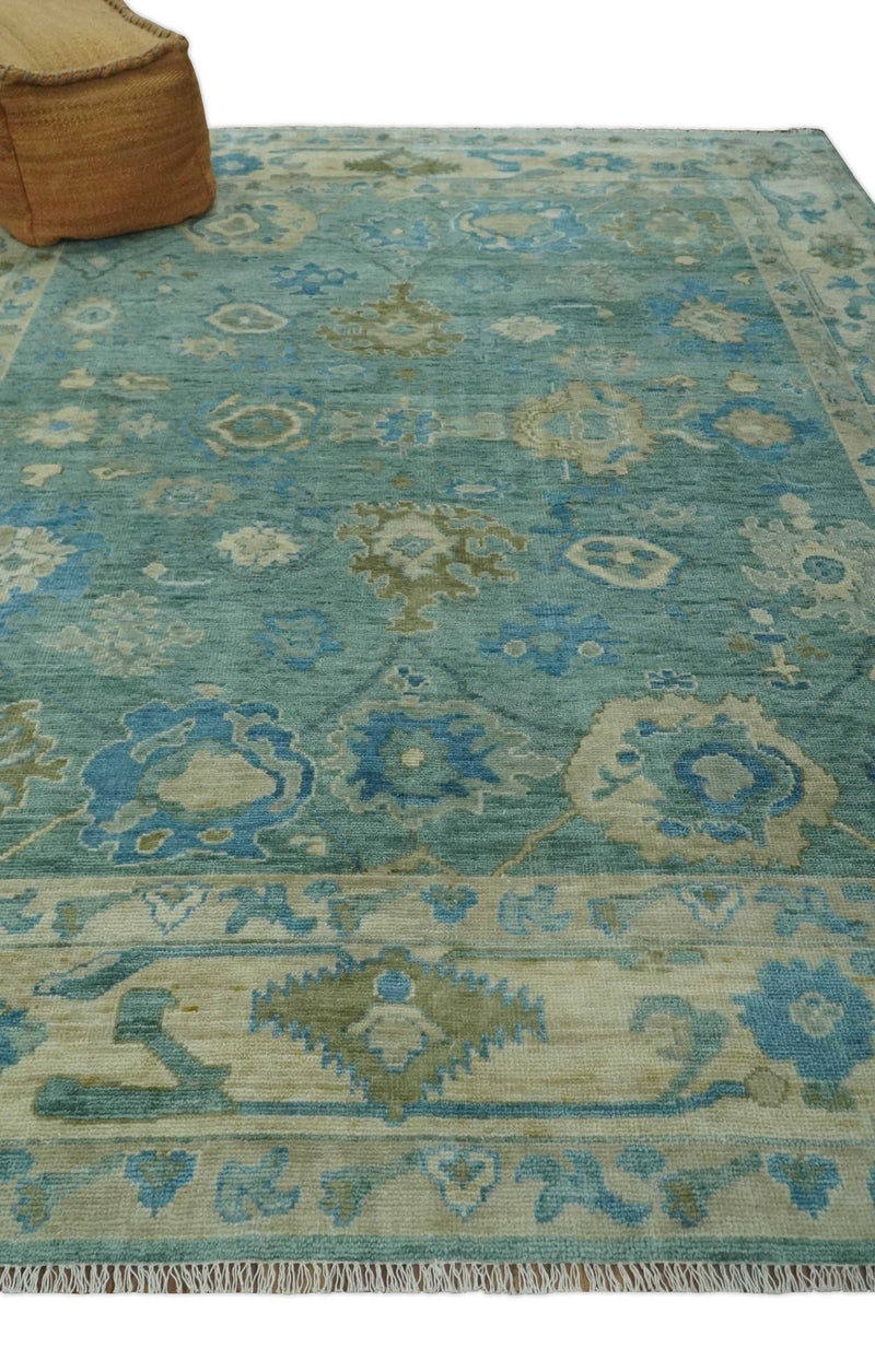 Green, Beige and Blue Hand knotted Traditional Oushak Multi Size Wool Area Rug - The Rug Decor