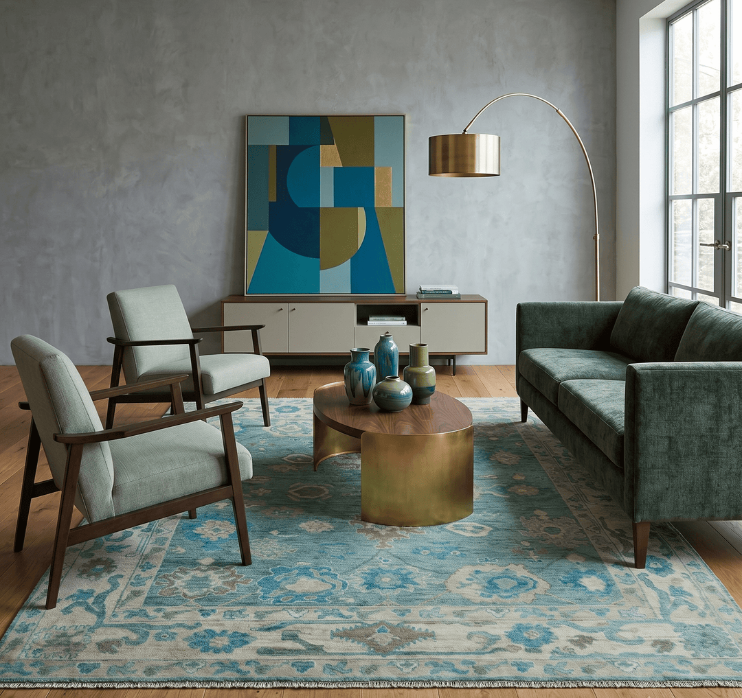 Green, Beige and Blue Hand knotted Traditional Oushak Multi Size Wool Area Rug - The Rug Decor