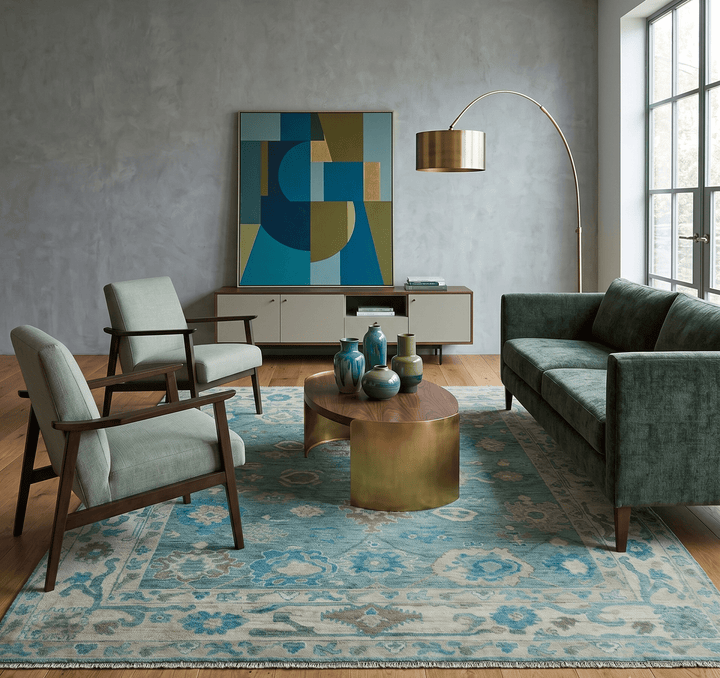 Green, Beige and Blue Hand knotted Traditional Oushak Multi Size Wool Area Rug - The Rug Decor