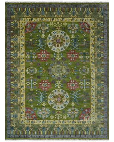 Green, Beige and Maroon Hand knotted Traditional Medallion 9x12 wool Area Rug - The Rug Decor