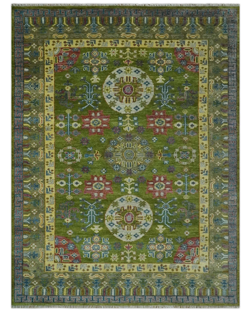 Green, Beige and Maroon Hand knotted Traditional Medallion 9x12 wool Area Rug - The Rug Decor