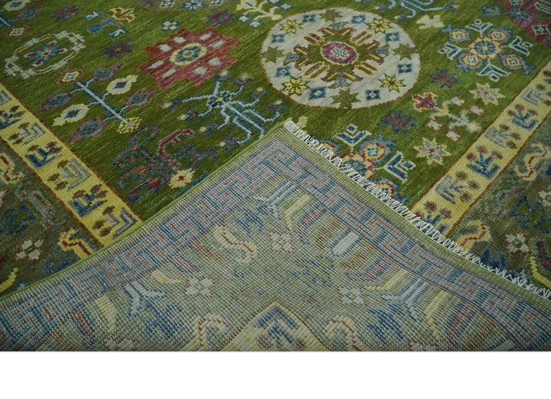 Green, Beige and Maroon Hand knotted Traditional Medallion 9x12 wool Area Rug - The Rug Decor