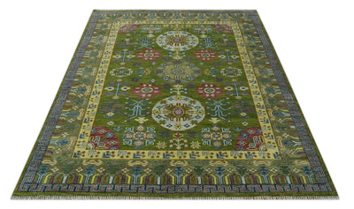 Green, Beige and Maroon Hand knotted Traditional Medallion 9x12 wool Area Rug - The Rug Decor