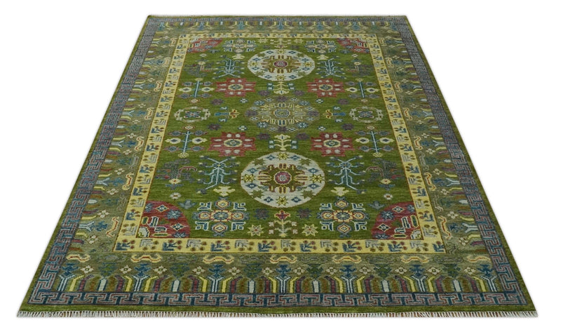 Green, Beige and Maroon Hand knotted Traditional Medallion 9x12 wool Area Rug - The Rug Decor