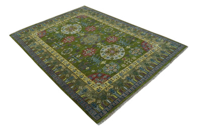 Green, Beige and Maroon Hand knotted Traditional Medallion 9x12 wool Area Rug - The Rug Decor