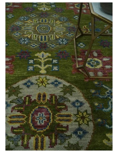 Green, Beige and Maroon Hand knotted Traditional Medallion 9x12 wool Area Rug - The Rug Decor