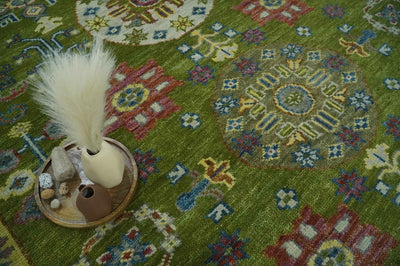 Green, Beige and Maroon Hand knotted Traditional Medallion 9x12 wool Area Rug - The Rug Decor