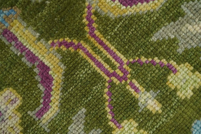 Green, Beige and Purple 8x10 Hand Knotted Traditional Oushak wool area rug - The Rug Decor