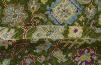 Green, Beige and Purple 8x10 Hand Knotted Traditional Oushak wool area rug - The Rug Decor