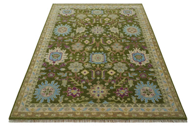 Green, Beige and Purple 8x10 Hand Knotted Traditional Oushak wool area rug - The Rug Decor