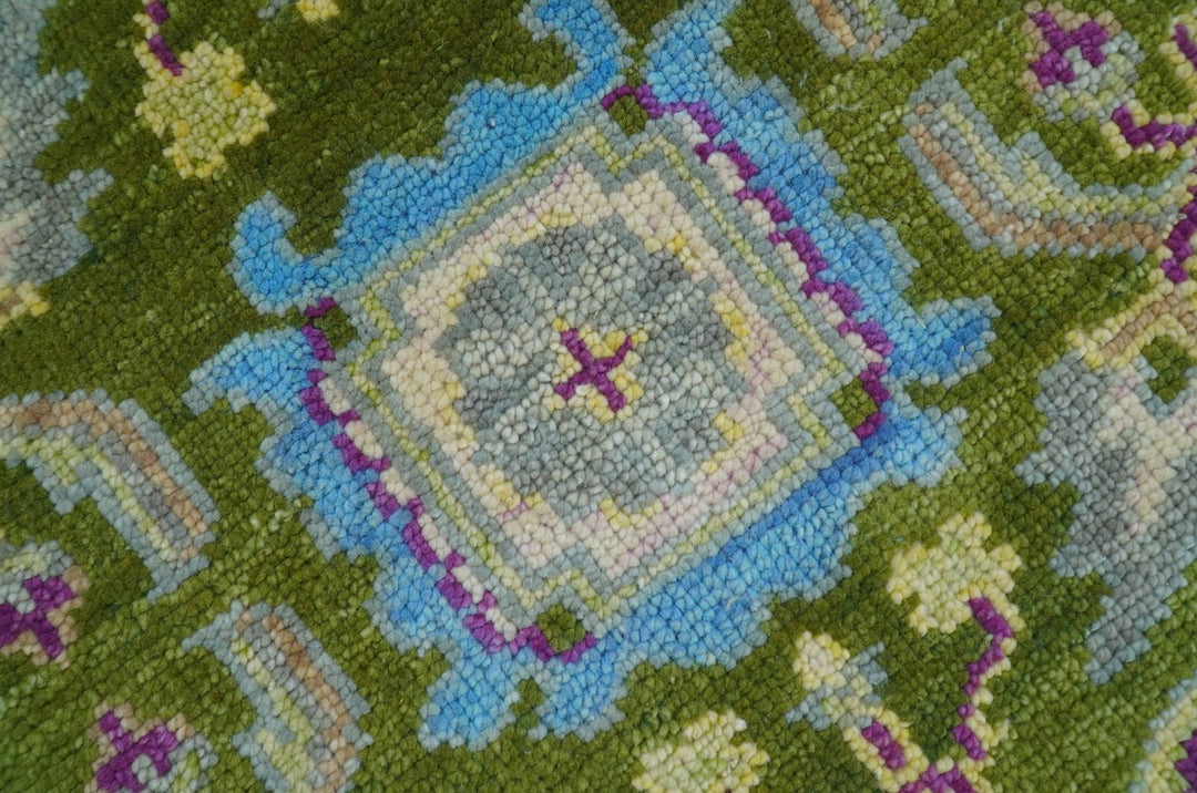Green, Beige and Purple 8x8 Round Hand Knotted Oushak wool rug - The Rug Decor