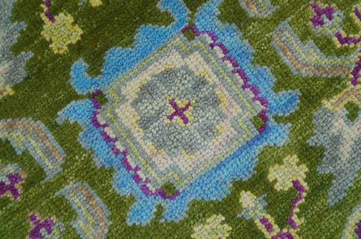 Green, Beige and Purple 8x8 Round Hand Knotted Oushak wool rug - The Rug Decor
