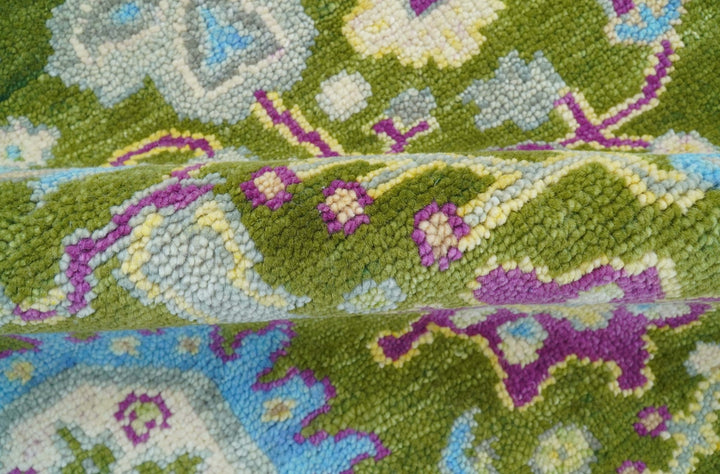 Green, Beige and Purple 8x8 Round Hand Knotted Oushak wool rug - The Rug Decor