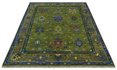 Green, Blue and Brown Hand knotted 8x10 Traditional Oushak wool Area Rug - The Rug Decor