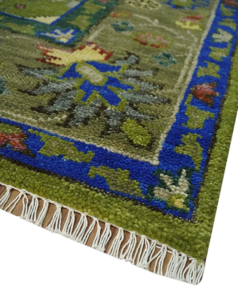 Green, Blue and Brown Hand knotted 8x10 Traditional Oushak wool Area Rug - The Rug Decor