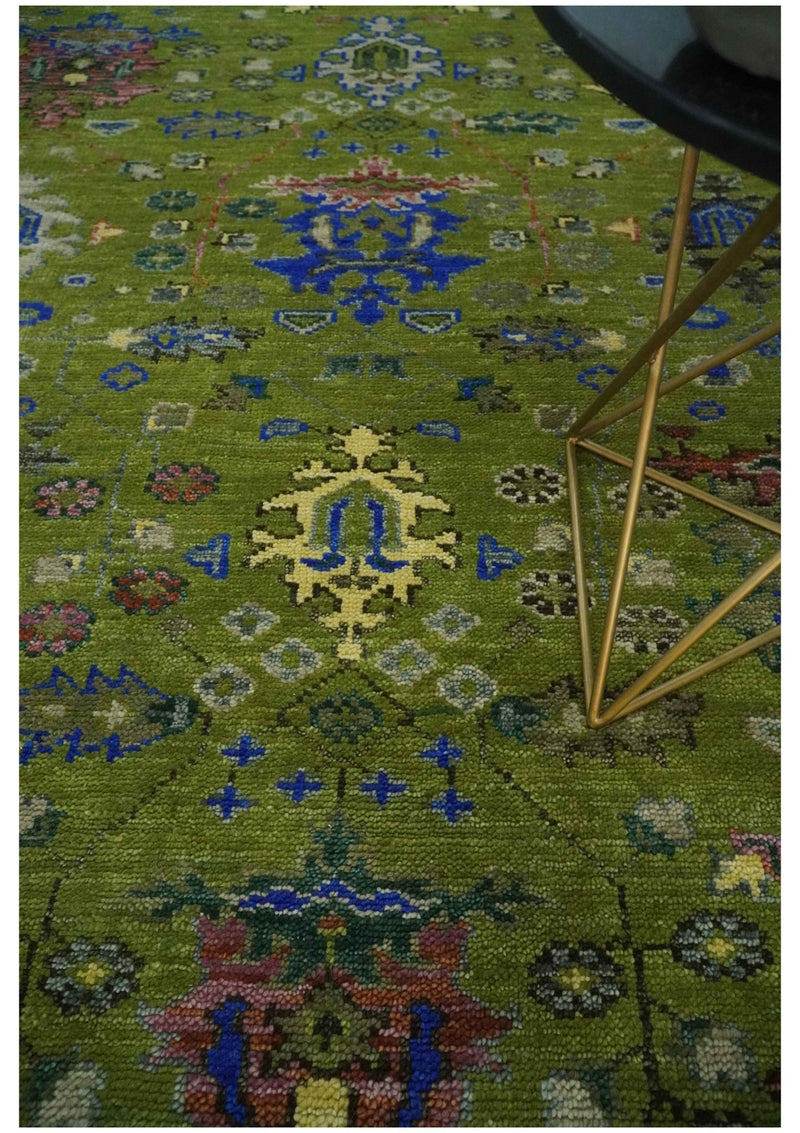 Green, Blue and Brown Hand knotted 8x10 Traditional Oushak wool Area Rug - The Rug Decor