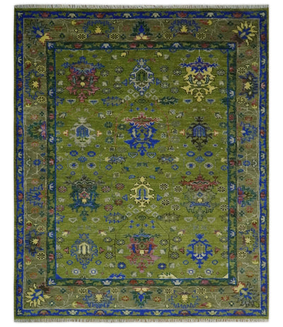 Green, Blue and Brown Hand knotted 8x10 Traditional Oushak wool Area Rug - The Rug Decor