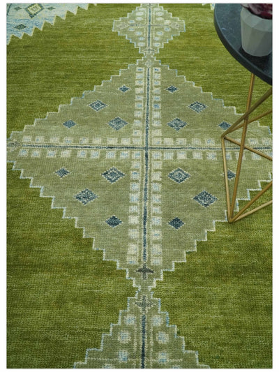 Green, Blue and Gray Hand Knotted Traditional Heriz 8x10 wool area rug - The Rug Decor