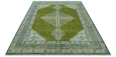 Green, Blue and Gray Hand Knotted Traditional Heriz 8x10 wool area rug - The Rug Decor