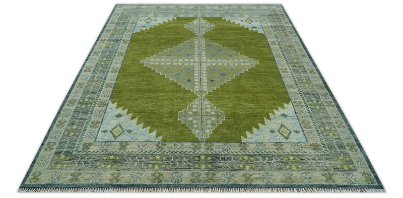 Green, Blue and Gray Hand Knotted Traditional Heriz 8x10 wool area rug - The Rug Decor