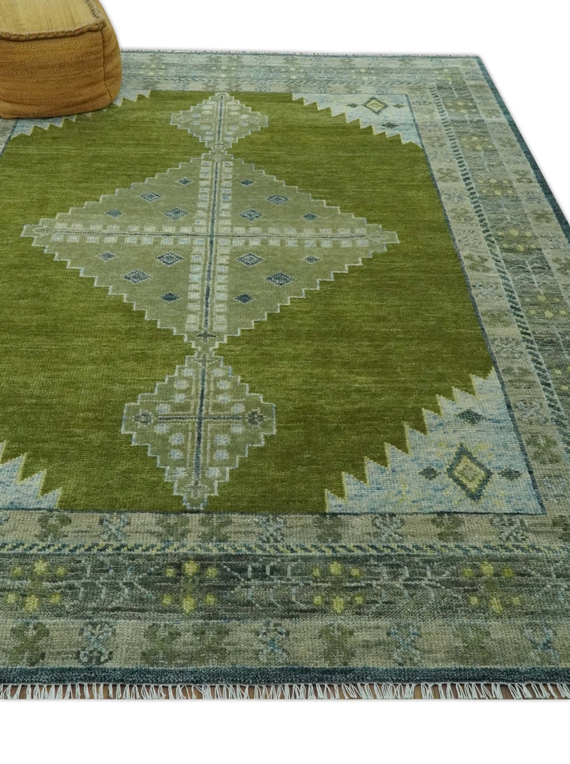 Green, Blue and Gray Hand Knotted Traditional Heriz 8x10 wool area rug - The Rug Decor