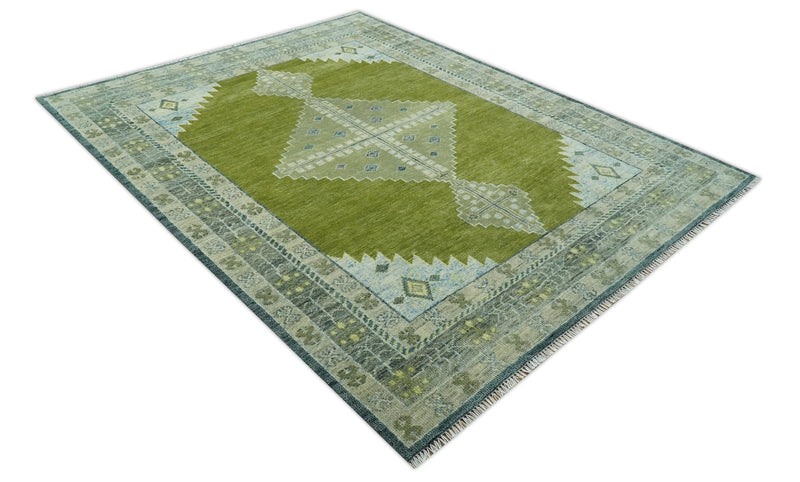 Green, Blue and Gray Hand Knotted Traditional Heriz 8x10 wool area rug - The Rug Decor