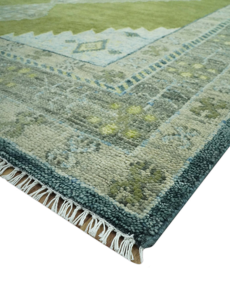 Green, Blue and Gray Hand Knotted Traditional Heriz 8x10 wool area rug - The Rug Decor