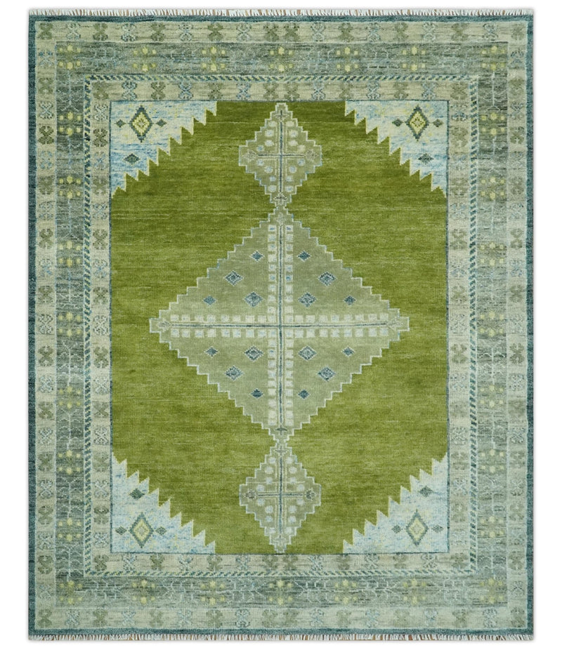 Green, Blue and Gray Hand Knotted Traditional Heriz 8x10 wool area rug - The Rug Decor