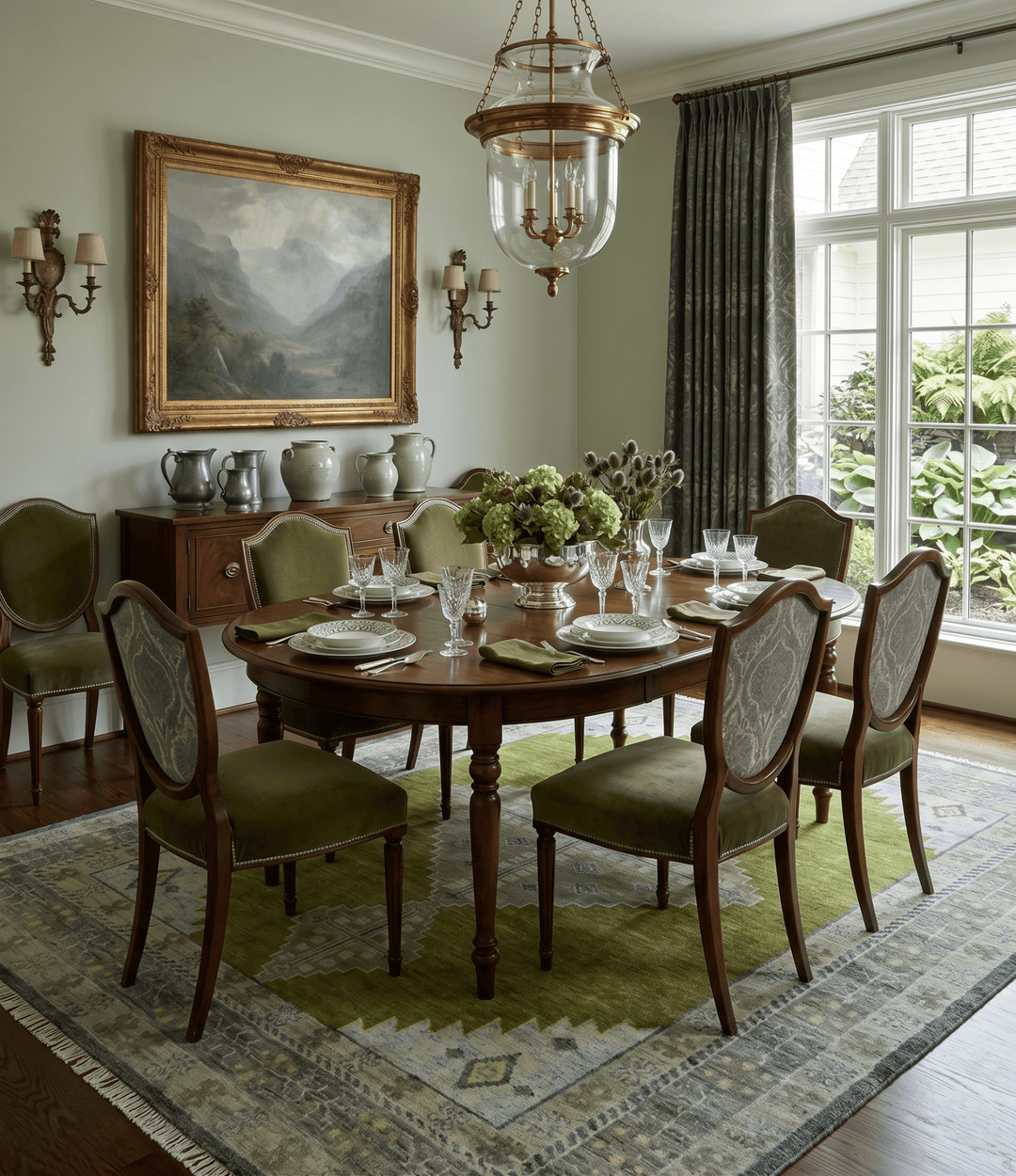 Green, Blue and Gray Hand Knotted Traditional Heriz Multi Size wool area rug - The Rug Decor