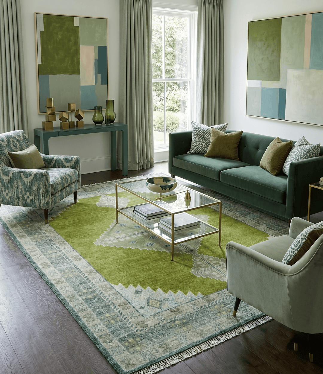 Green, Blue and Gray Hand Knotted Traditional Heriz Multi Size wool area rug - The Rug Decor