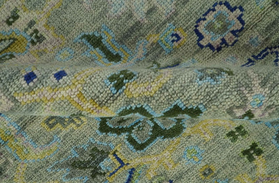 Green, Blue and Mustard Hand Knotted 8x10 Traditional Oushak wool area rug - The Rug Decor