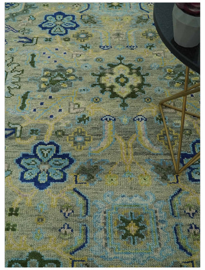 Green, Blue and Mustard Hand Knotted 8x10 Traditional Oushak wool area rug - The Rug Decor