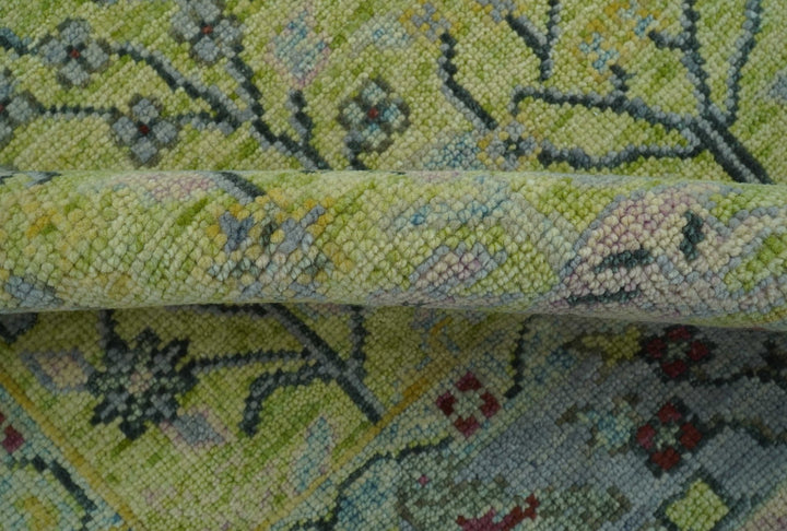Green, Blue And Red Plant and Branches Hand Knotted Custom Made wool area rug - The Rug Decor