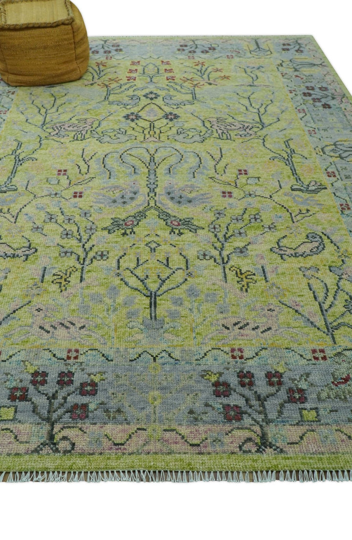 Green, Blue And Red Plant and Branches Hand Knotted Custom Made wool area rug - The Rug Decor