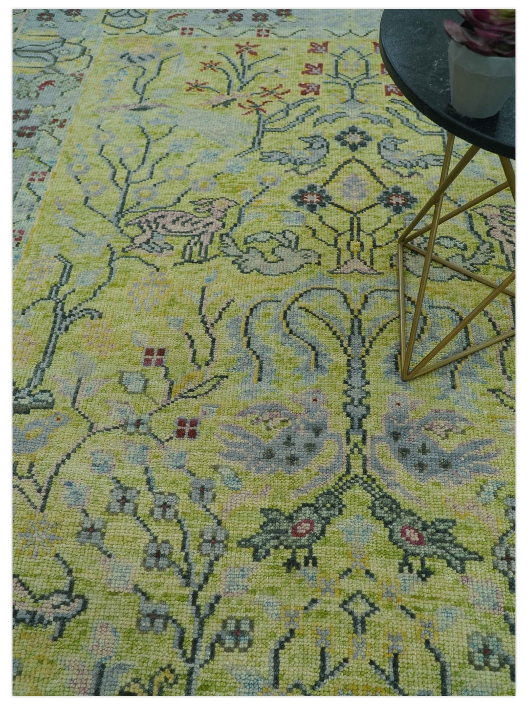 Green, Blue And Red Plant and Branches Hand Knotted Custom Made wool area rug - The Rug Decor