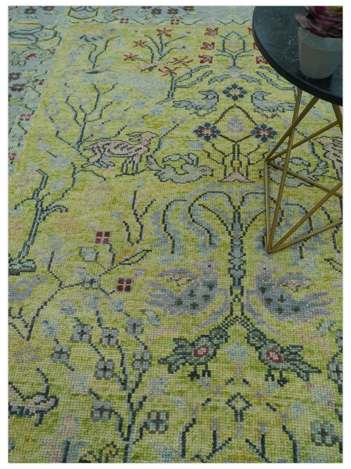 Green, Blue And Red Plant and Branches Hand Knotted Custom Made wool area rug - The Rug Decor