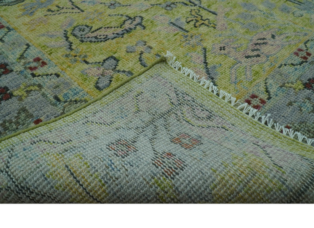 Green, Blue And Red Plant and Branches Hand Knotted Custom Made wool area rug - The Rug Decor