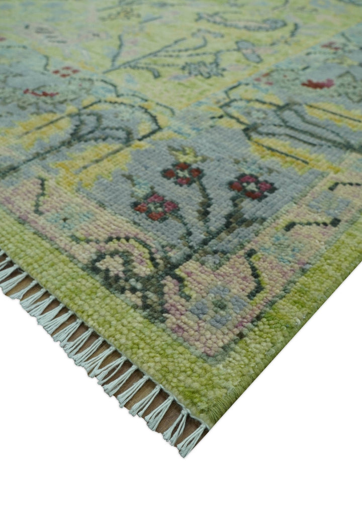 Green, Blue And Red Plant and Branches Hand Knotted Custom Made wool area rug - The Rug Decor