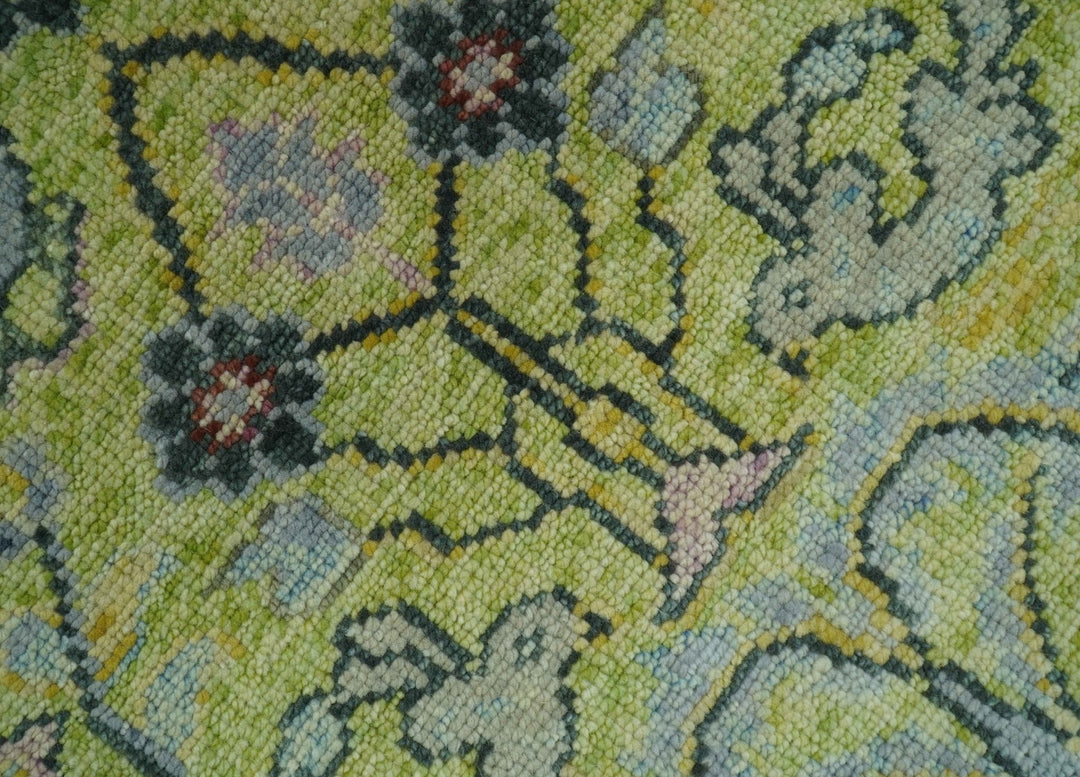 Green, Blue And Red Plant and Branches Hand Knotted Custom Made wool area rug - The Rug Decor