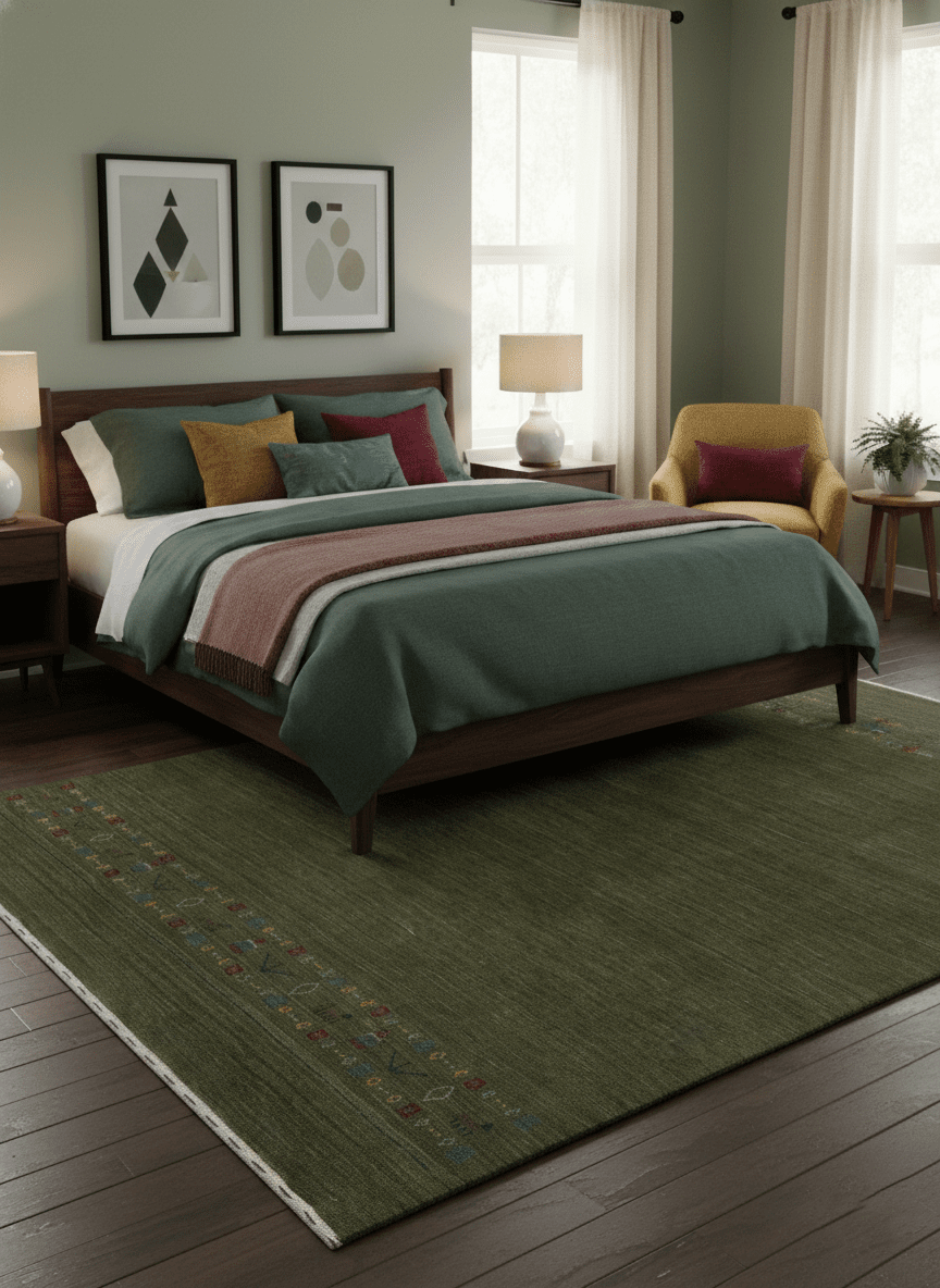 Green Contemporary Design Hand Loomed Wool Area Rug - The Rug Decor