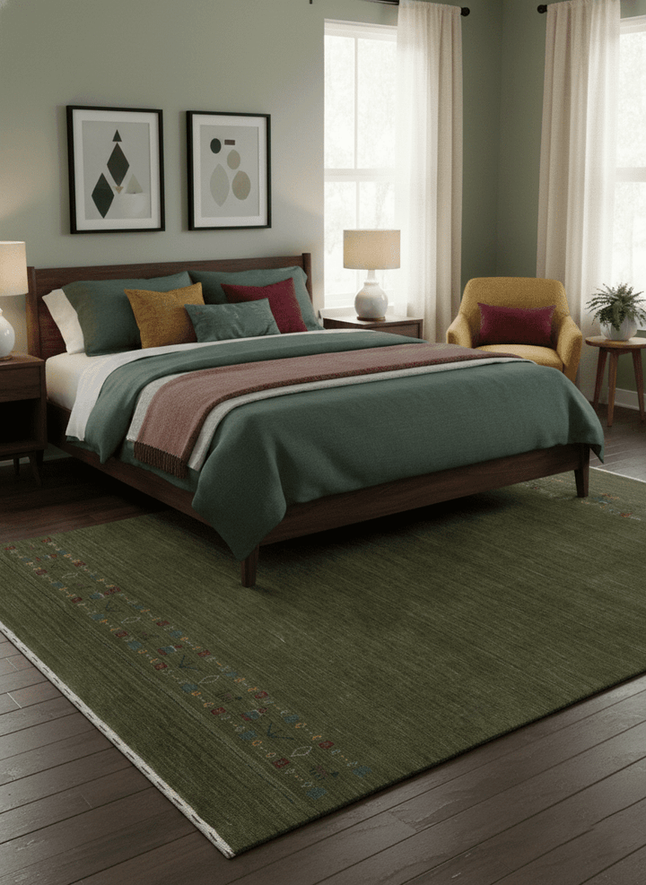 Green Contemporary Design Hand Loomed Wool Area Rug - The Rug Decor