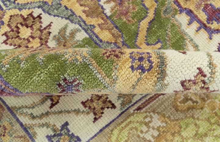 Green, Ivory And Gold Transition Hand Knotted Custom Made wool area rug - The Rug Decor